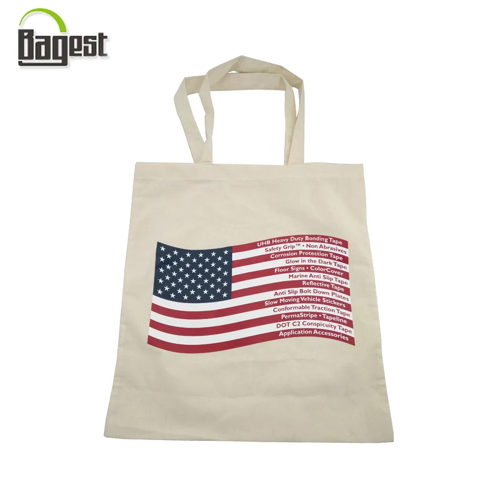 Bolsa de compras de algodón reciclado orgánico personalizada blanca natural, económica y promocional