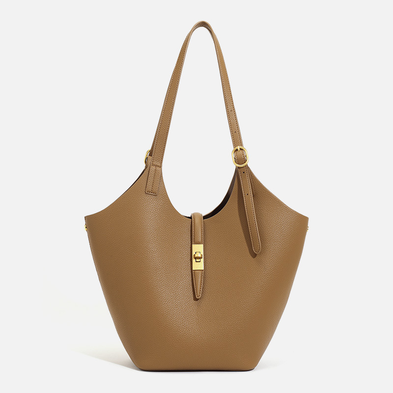 (WX0012) Elegante bolso de mano de hardware sofisticado en dos tonos para un estilo diario
