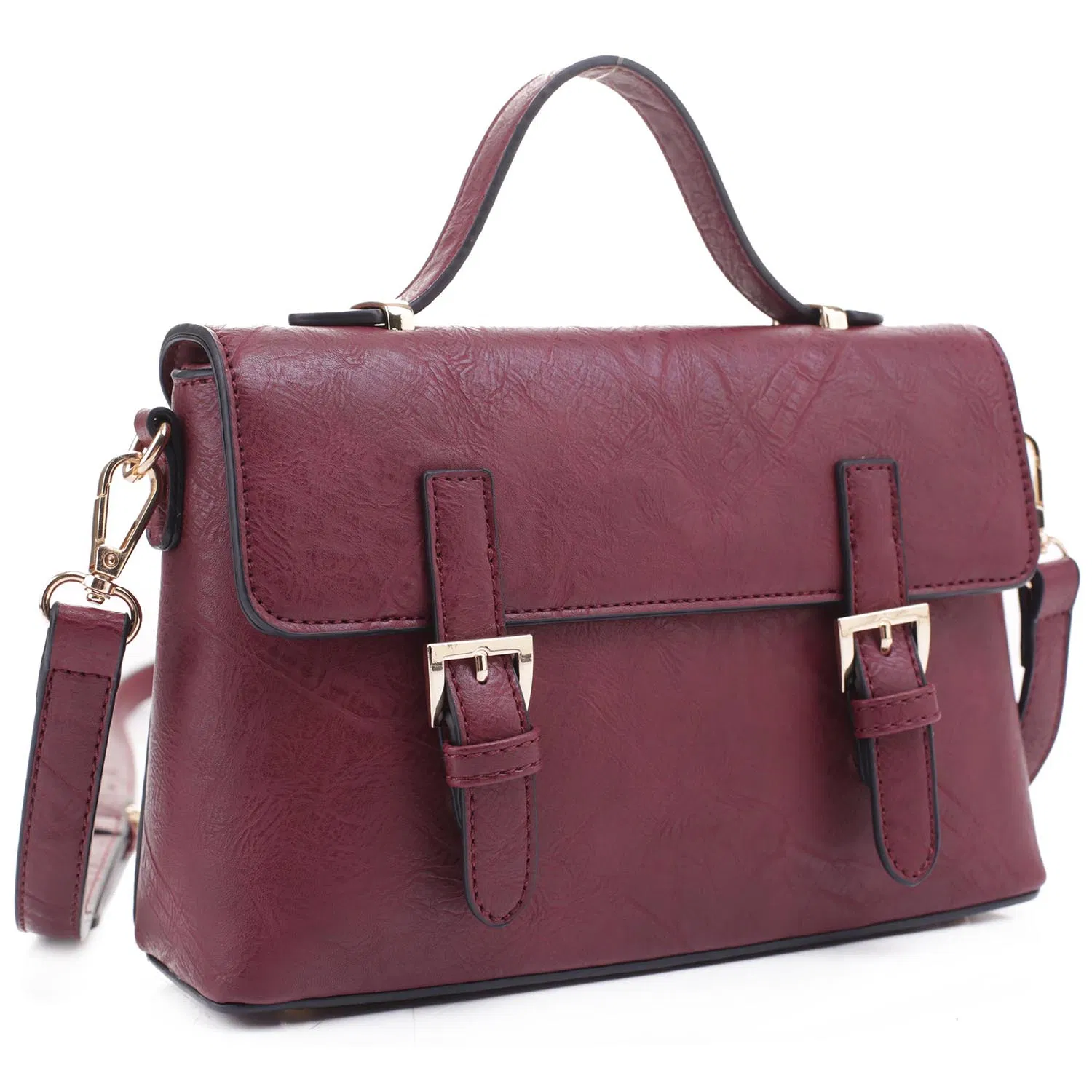 Bolso cruzado de mensajero de cuero vegano con hebilla y solapa a la moda