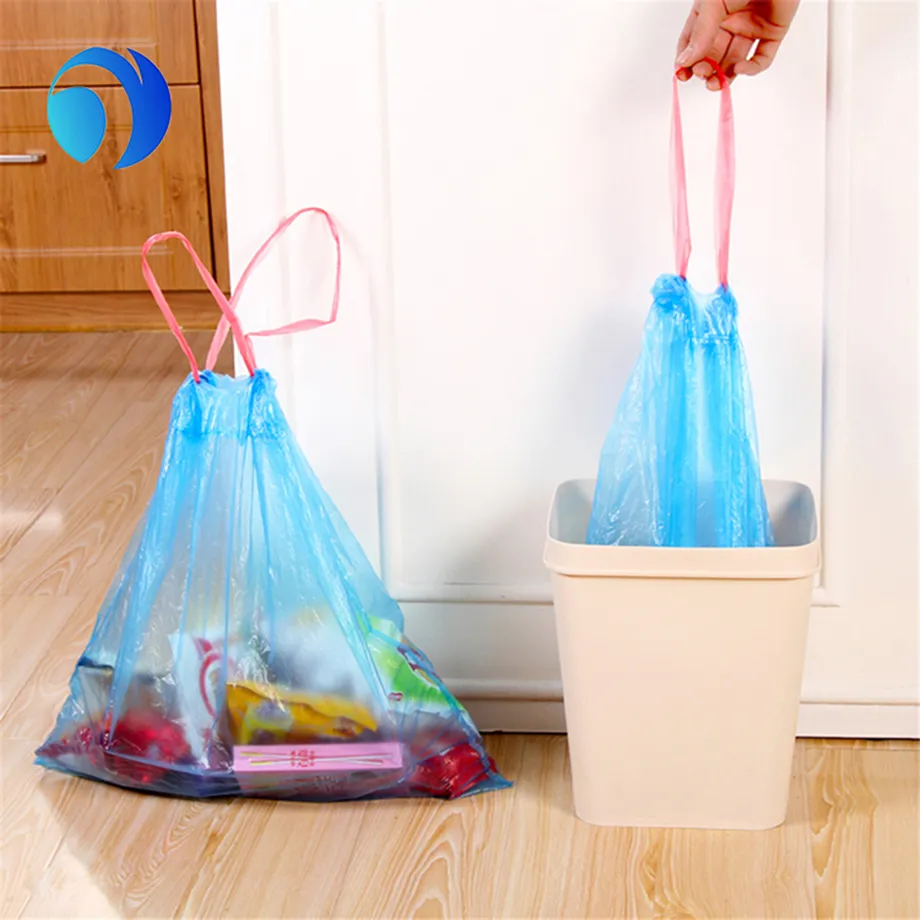 Bolsa de basura biodegradable de plástico PE PLA tipo chaleco grande y portátil para cocina, personalizada, con cordón de compra