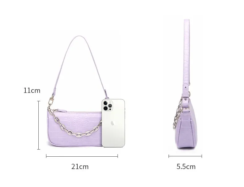 Bolso de hombro para mujer Crocodile Candy Hobo con cadena de metal de buena calidad