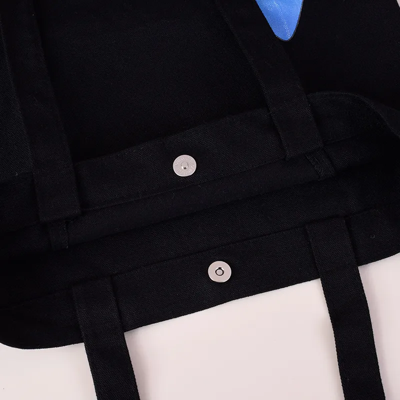 Bolsa de lona personalizada con logo, bolsa de algodón negra de un solo hombro para compras