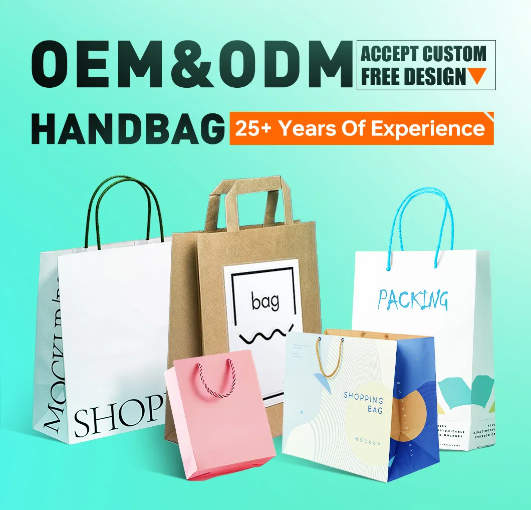 Mango de bolsa de papel personalizado con tu propio logo, venta al por mayor de bolsa de papel kraft