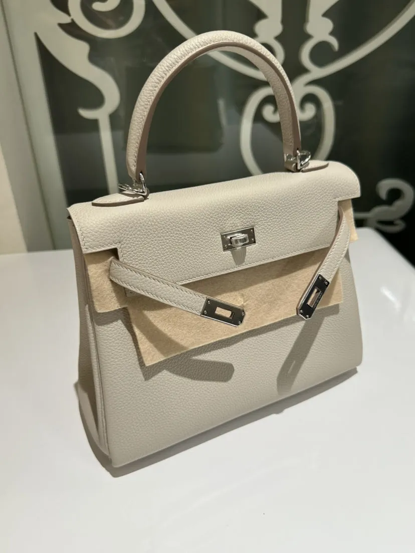 Bolsos de lujo de diseñadora para mujeres Ky 25cm 8L bolsa de cuero Togo blanca glaciar
