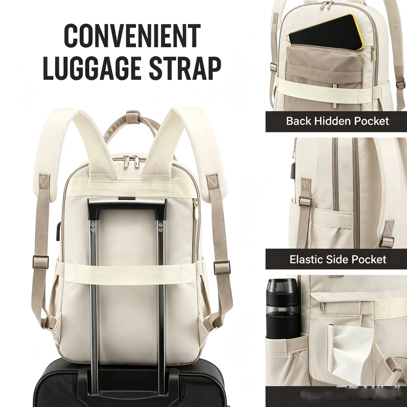 Mochilas de viaje con puerto USB, casuales y a prueba de agua, mochilas para portátiles de mujer
