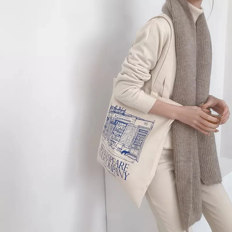 Bolso de hombro tote con bolsillo interior, bolsa de algodón de lienzo de doble propósito con impresión personalizada