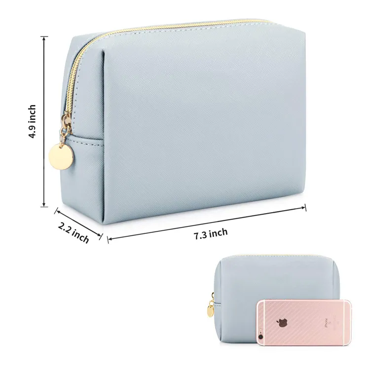 Bolsa de Maquillaje de Viaje Pequeña de Cuero Vegano PU Neceser Cosmético Impermeable