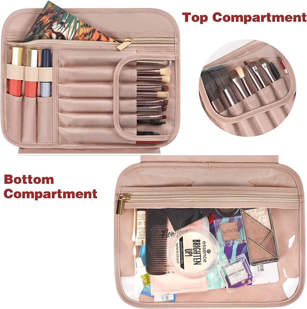 Bolsa de aseo de viaje colgante resistente al agua portátil para mujeres, bolsa cosmética de gran capacidad de cuero PU, bolsa de maquillaje personalizada