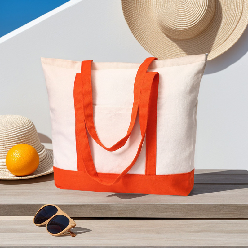 Bolsa de mano de algodón canvas reutilizable de alta calidad y gran capacidad, ecológica, con cremallera y múltiples bolsillos, para mujeres, ideal para la escuela y las compras