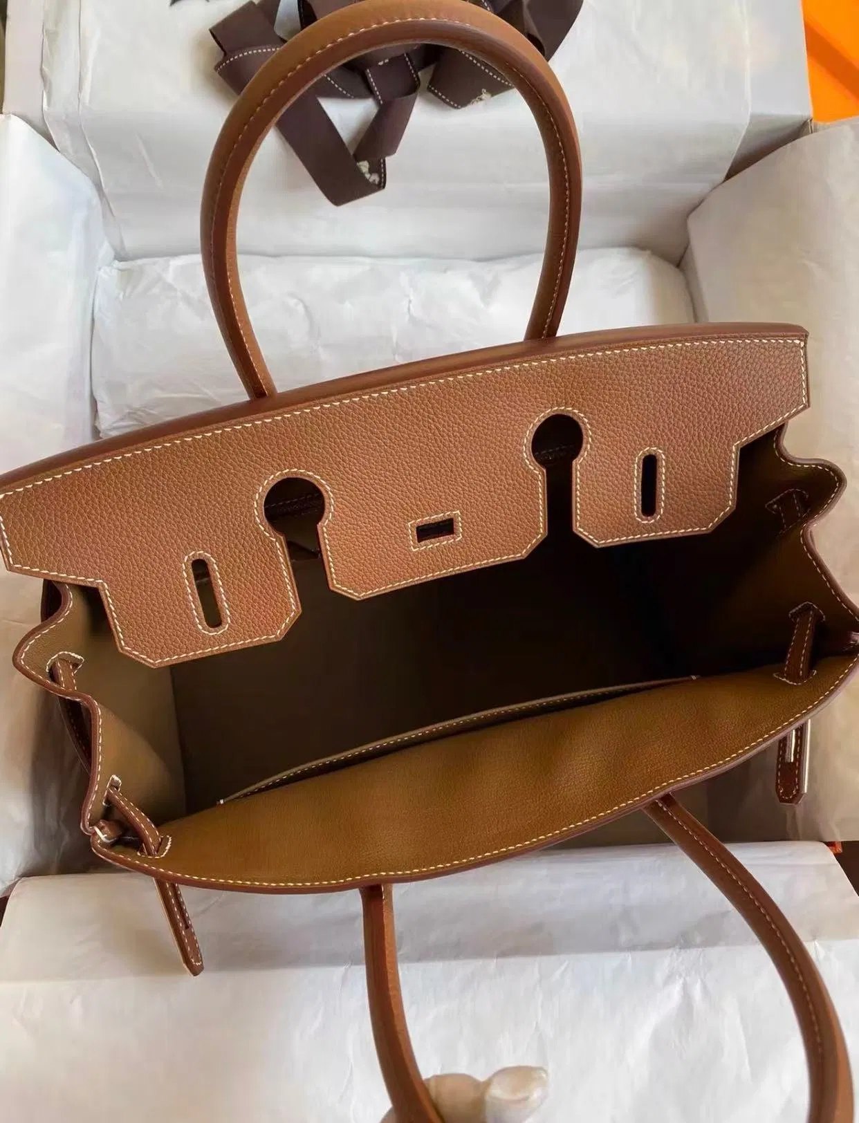 Bolso de mano de platino en cuero Togo para damas, bolso de lujo