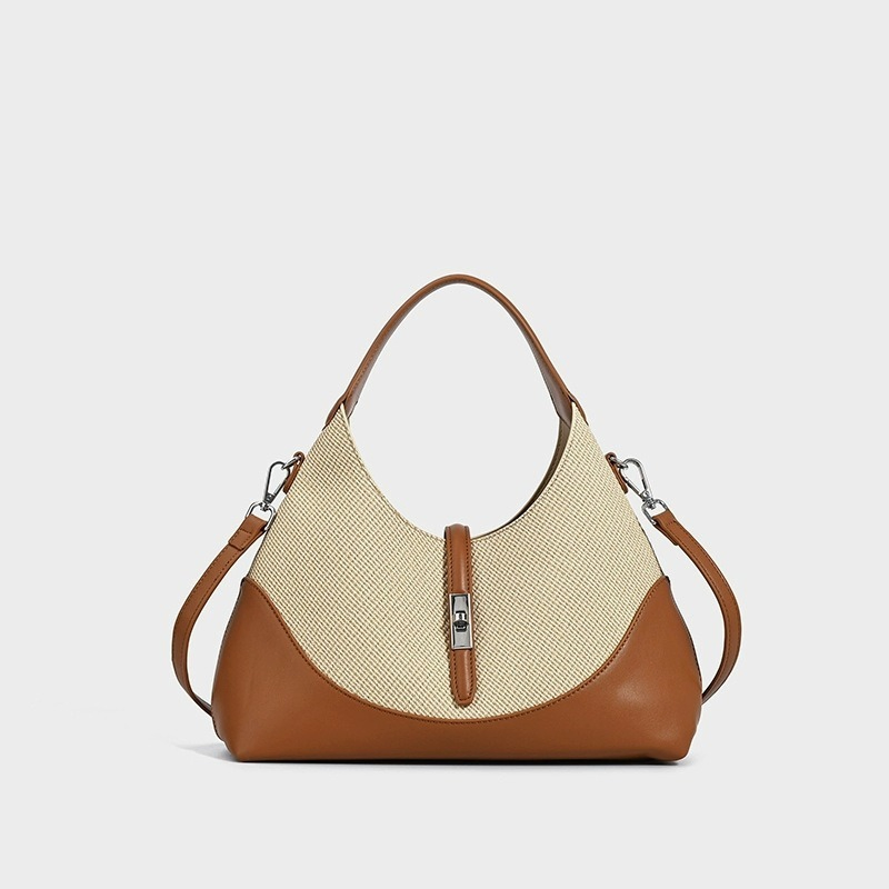 Wx2246 Bolso de cuero genuino de color contrastante para mujeres, estilo bohemio, bolso multifuncional