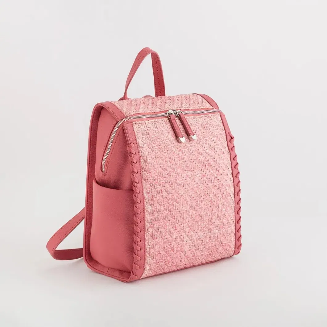 Bolso mochila convertible de paja de moda para mujeres, bolso de hombro de paja o mochila convertible 10.5in X 4in X 11.5in