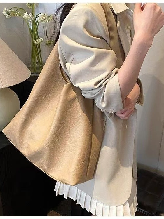Bolso hobo de cuero blanco suave y casual con correa anudada, bolso de hombro de gran capacidad