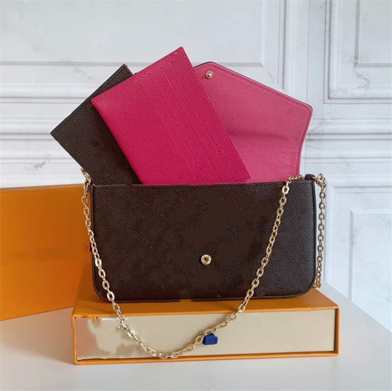 Bolso de sobre pequeño de cuero con cadena de metal, impresión de cuadrícula de flores, clásico de moda tres en uno