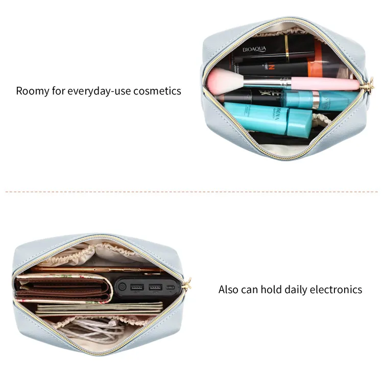 Bolsa de Maquillaje de Viaje Pequeña de Cuero Vegano PU Neceser Cosmético Impermeable