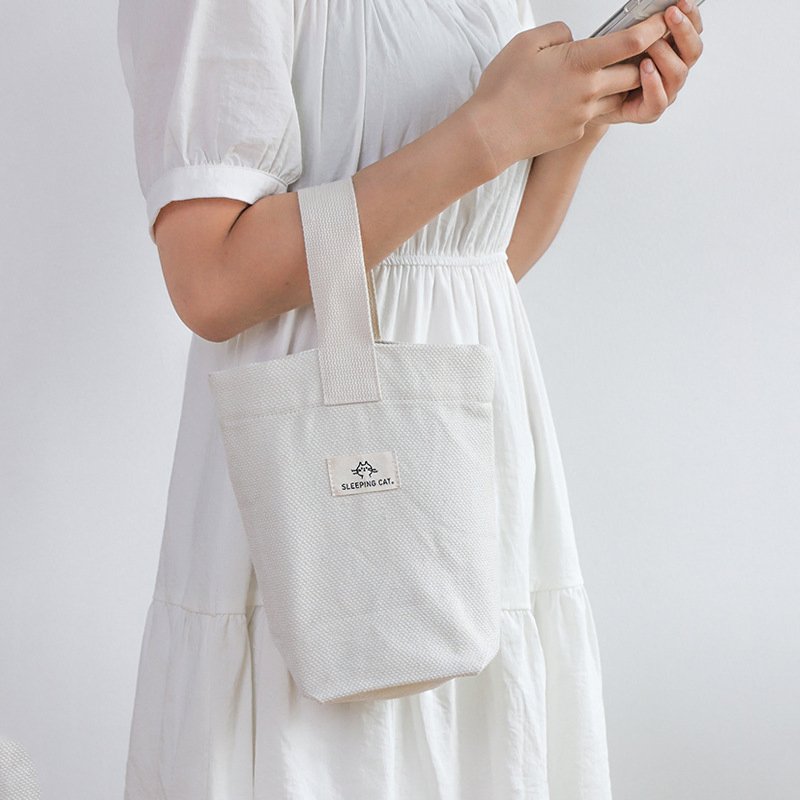 Bolso de mano japonés de algodón para caminar, bolso para teléfono móvil, mini bolso de muñeca, bolso tipo cubo para chicas, bolso de lienzo de nicho
