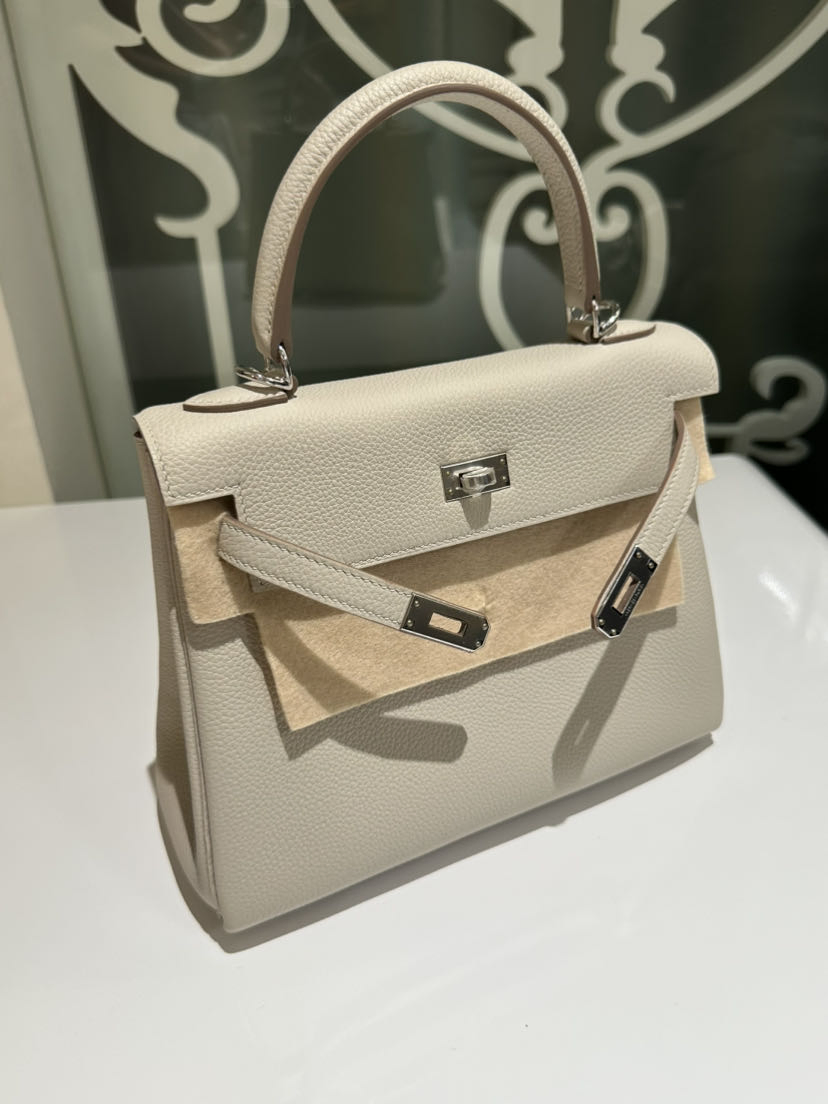Bolsos de lujo de diseñadora para mujeres Ky 25cm 8L bolsa de cuero Togo blanca glaciar