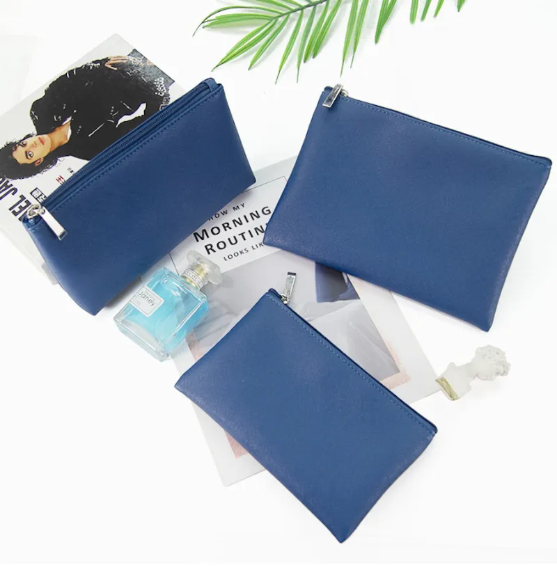 Bolsa de Maquillaje de Cuero Vegano Portátil con Cremallera, Neceser de Viaje para Cosméticos