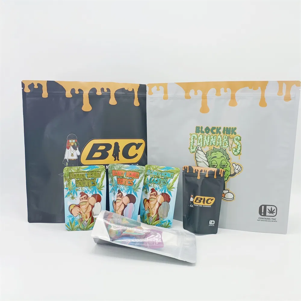 Bolsas de embalaje de plástico mylar pequeñas y mini con ventana, personalizadas, impresas, mate, a prueba de olores, con cierre tipo zip para caramelos
