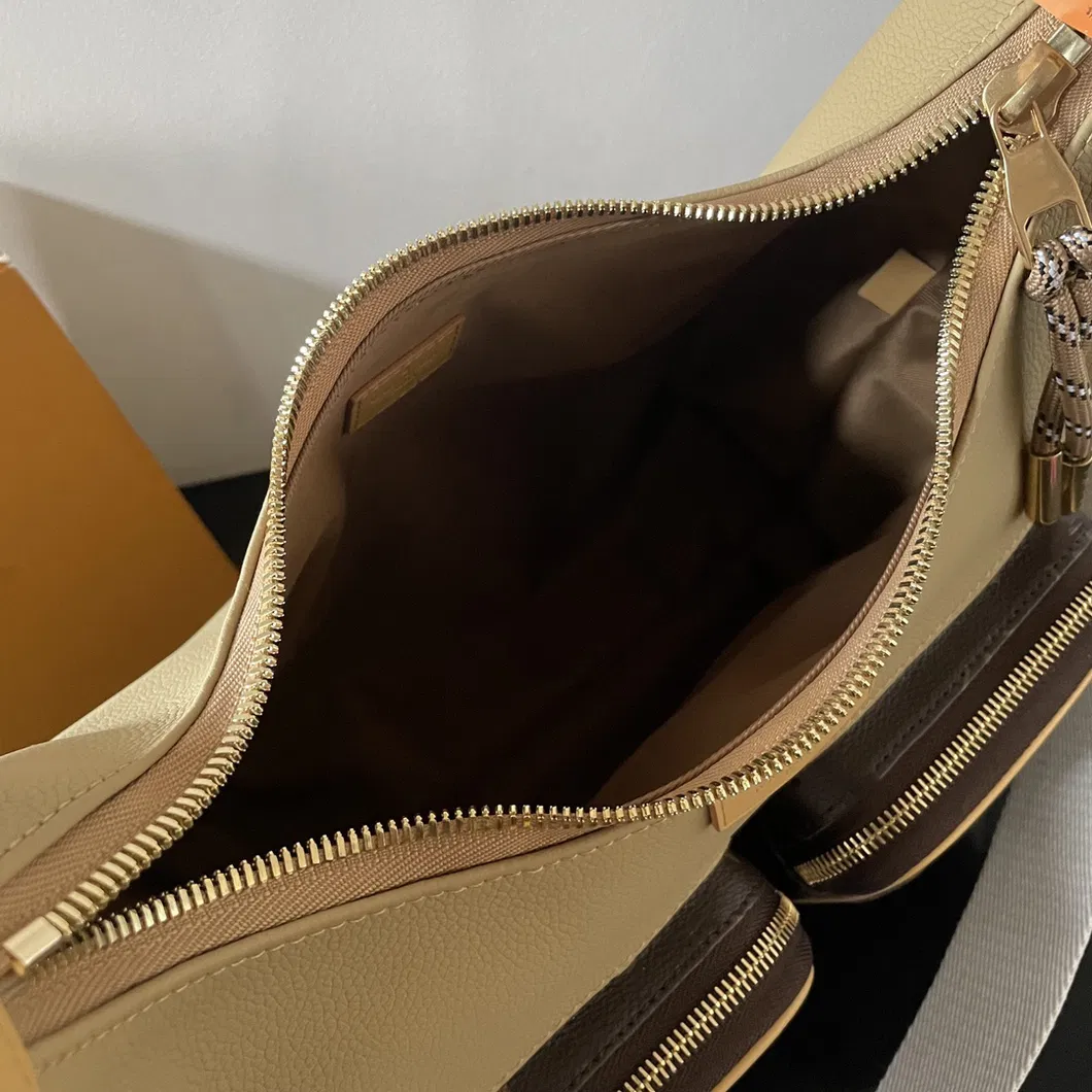 Bolso hobo cruzado de lujo para mujer con múltiples bolsillos, bolso de hombro de cuero y lona con monograma para trabajo y viaje