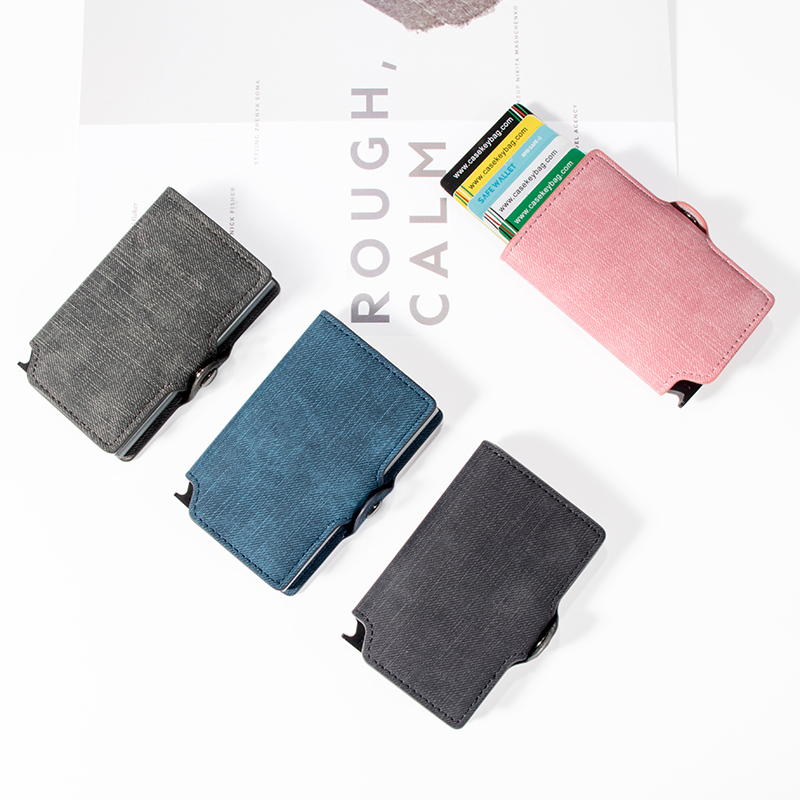 Carteras de diseñador de jeans de PU, marcas famosas, soporte de tarjeta de crédito de acero RFID, encantadora billetera