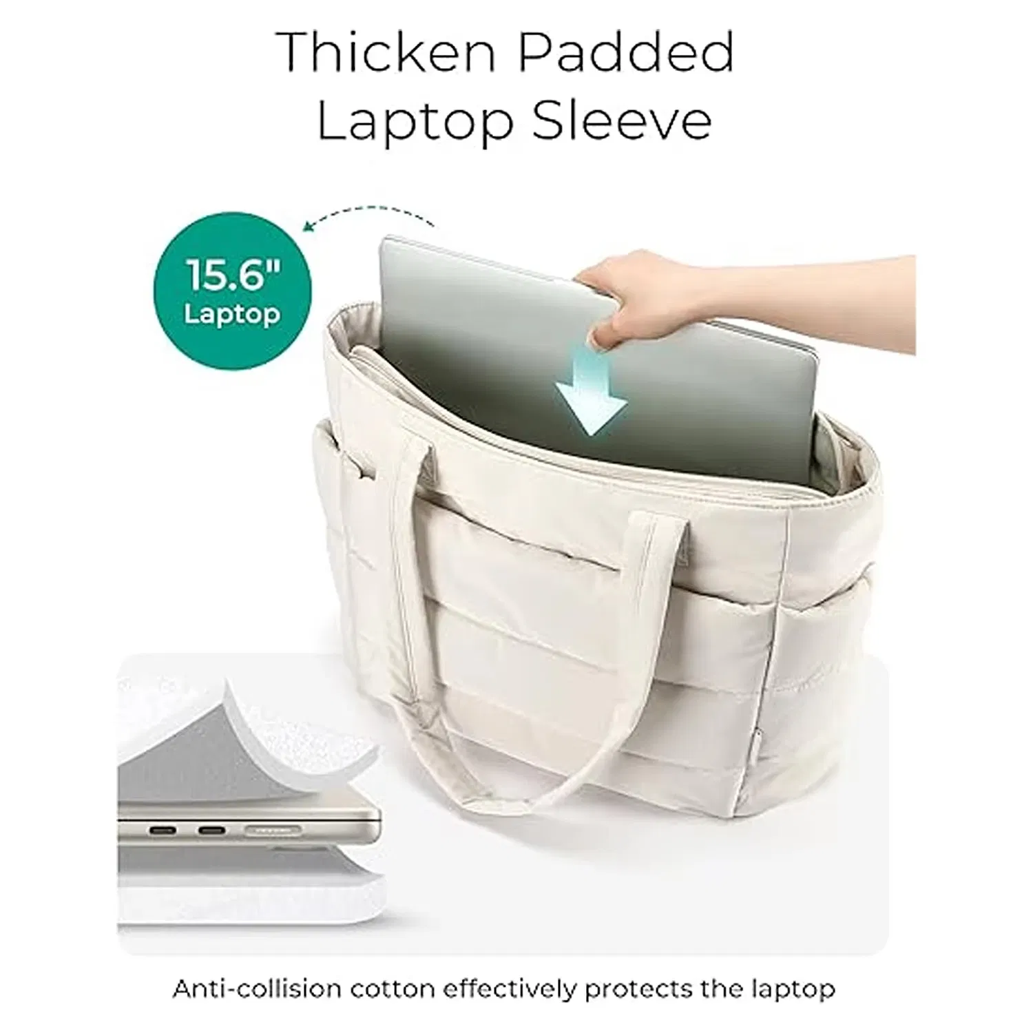Bolso tote de puffer para laptop, elegante, de gran capacidad, suave, impermeable, con múltiples compartimentos, ideal para oficina y viajes