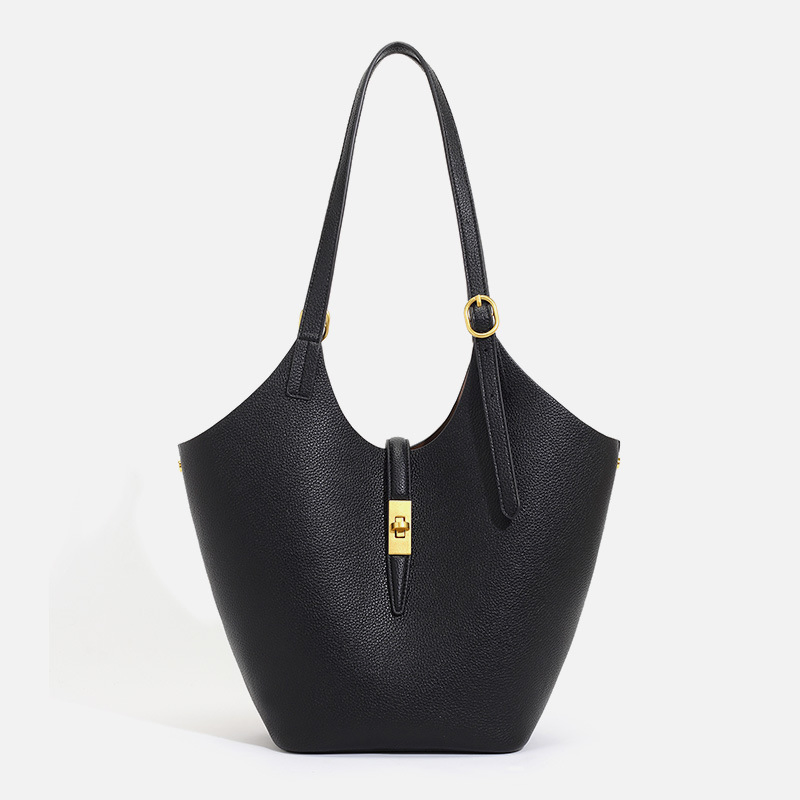 (WX0012) Elegante bolso de mano de hardware sofisticado en dos tonos para un estilo diario
