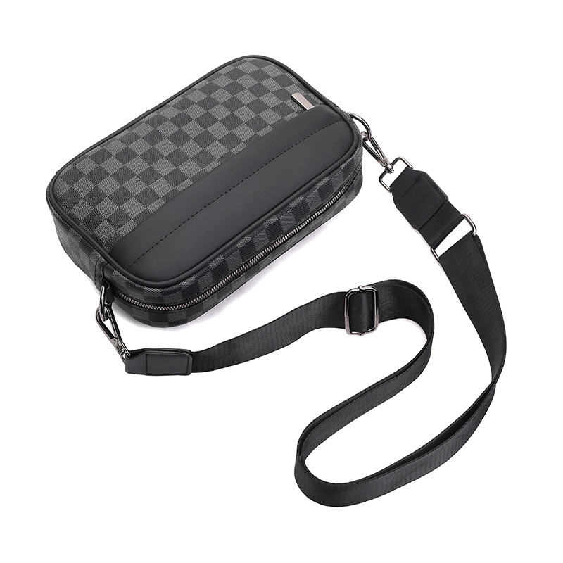 Bolsa cruzada de lujo para hombres, pequeña y cuadrada, de cuero PU con diseño de cuadros negros, marca Fuliya, ideal para uso casual y de negocios
