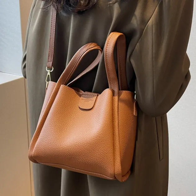 Bolso cruzado de hombro de estilo clásico, elegante y versátil, de cuero PU para mujeres