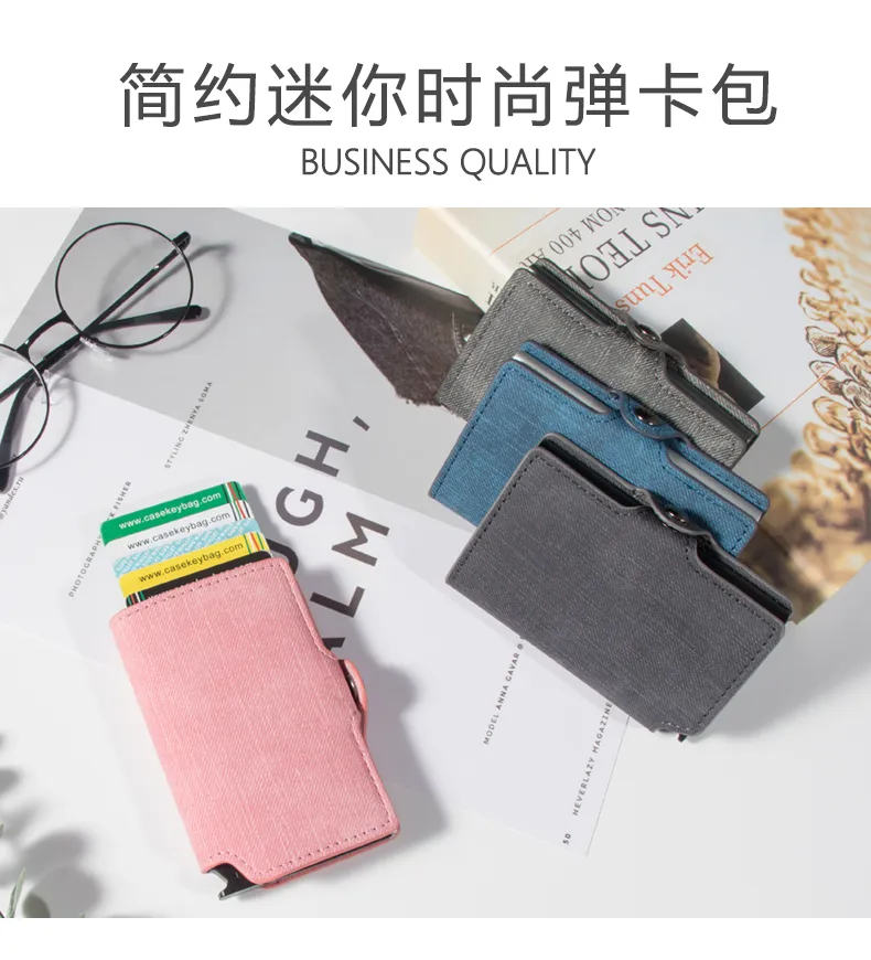 Cartera de cuero y aluminio con bloqueo RFID