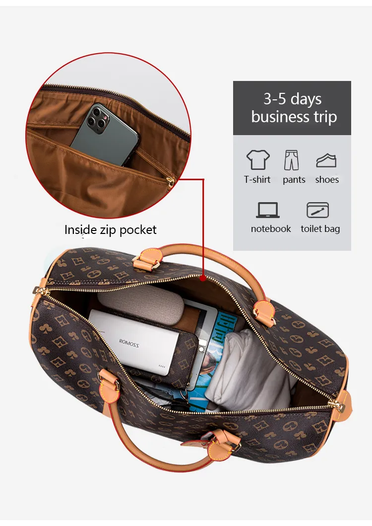 Bolsas de viaje de cuero a prueba de agua para mujeres, deportivas y de gimnasio, con diseño de cuadros de marcas famosas