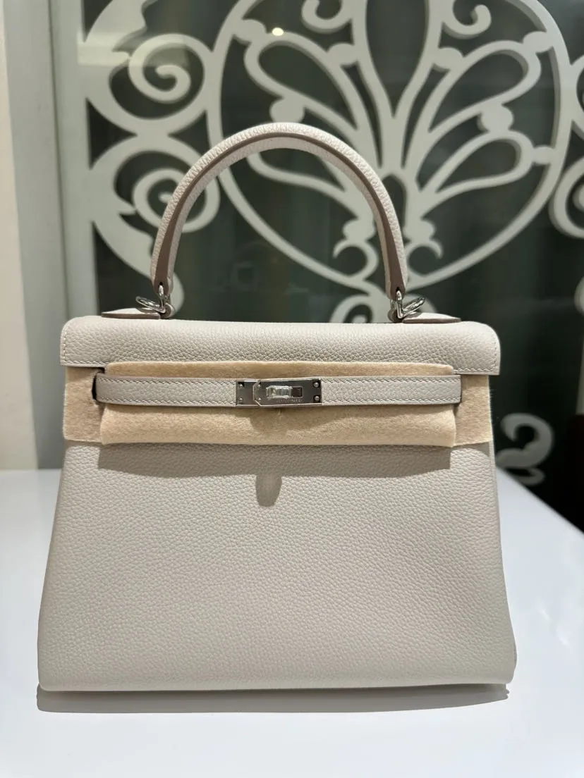 Bolsos de lujo de diseñadora para mujeres Ky 25cm 8L bolsa de cuero Togo blanca glaciar