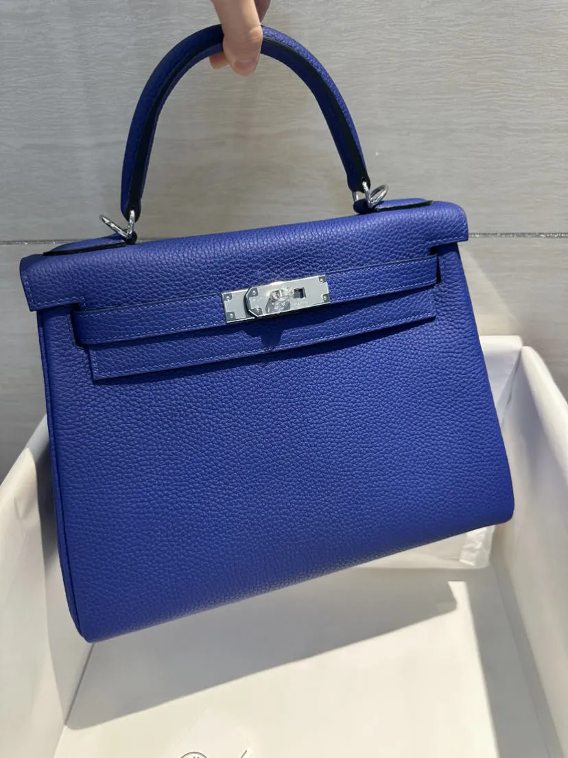 Bolsos de lujo de diseñadora para mujeres Ky 28cm bolsa de cuero Togo azul eléctrico