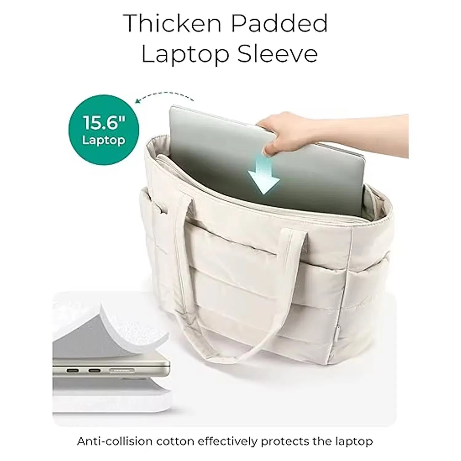 Bolso tote de puffer para laptop, elegante, de gran capacidad, suave, impermeable, con múltiples compartimentos, ideal para oficina y viajes