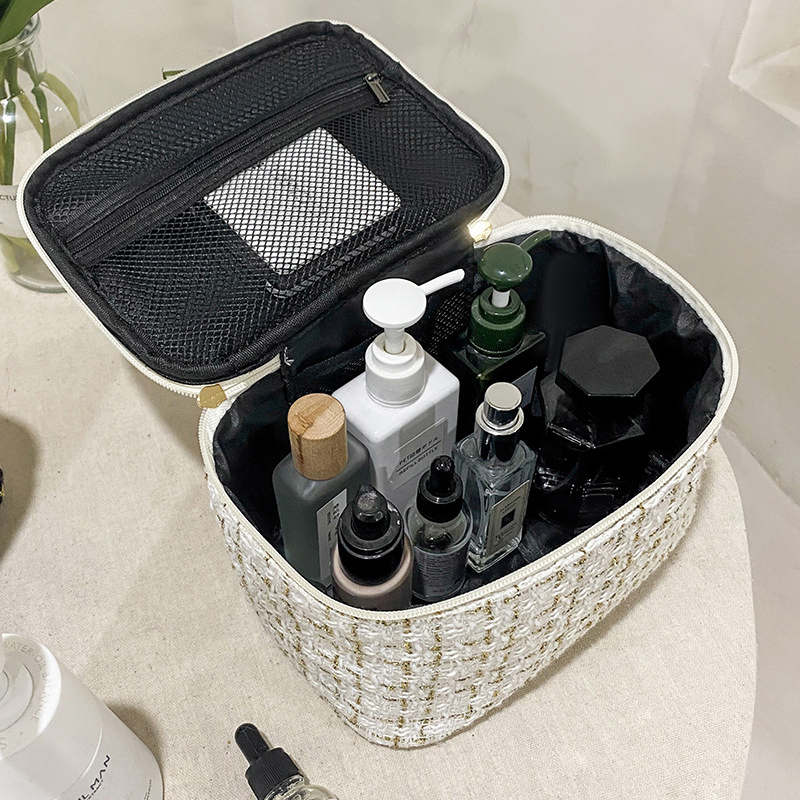 Bolsa de maquillaje cosmético de gran capacidad estilo coreano con cremallera, organizador de artículos de tocador reutilizable para mujer, bolsa de almacenamiento con cierre promocional