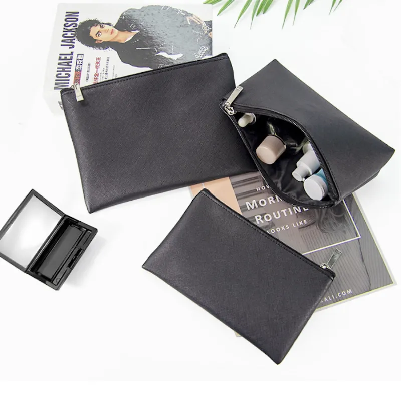 Bolsa de Maquillaje de Cuero Vegano Portátil con Cremallera, Neceser de Viaje para Cosméticos