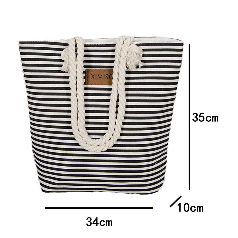 Distribuidor de fabricación en China al por mayor de moda para mujeres, bolso de supermercado personalizado, bolsa de playa de mano plegable con asas de cuerda de lona para viajes y compras