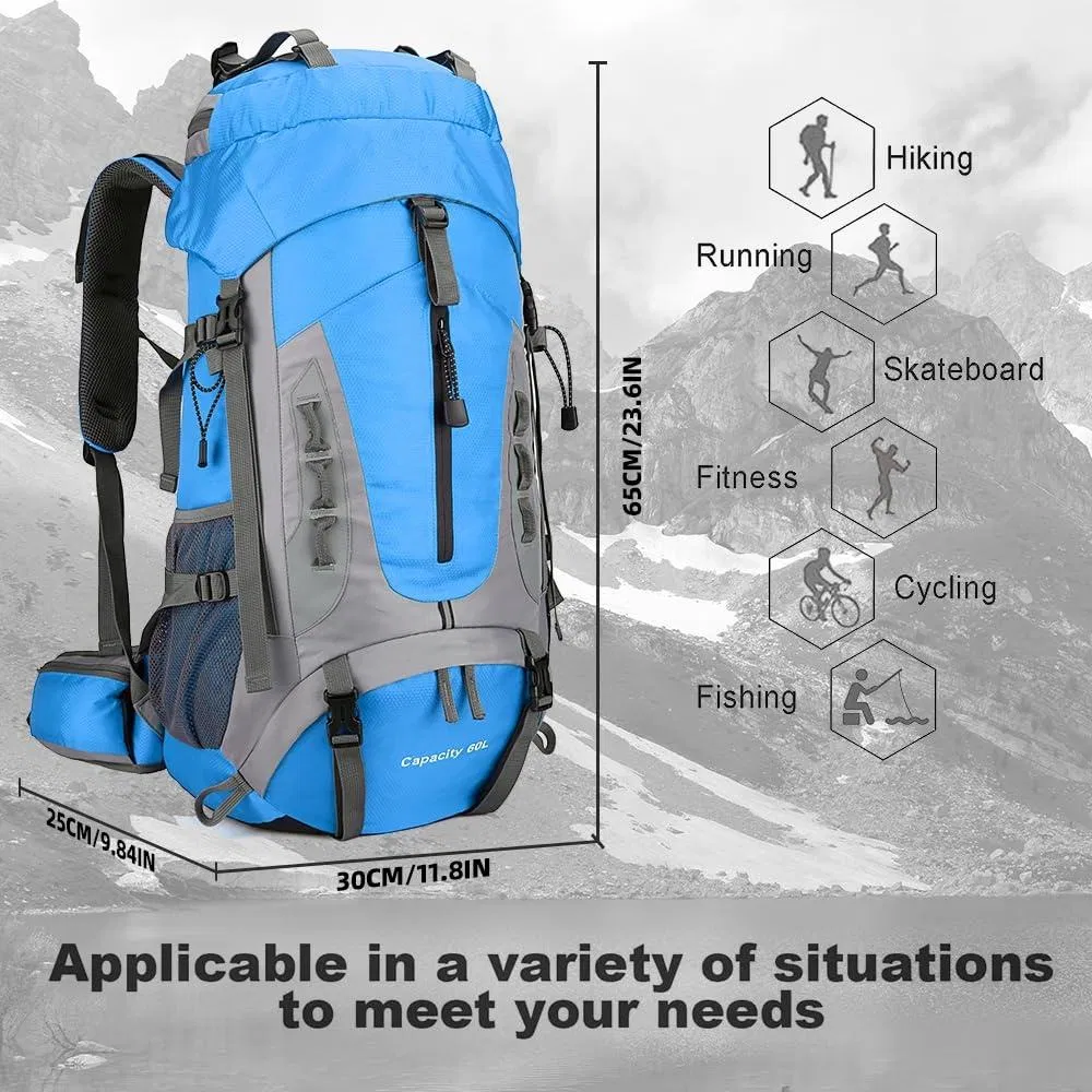 Mochila de senderismo impermeable 60L para hombres y mujeres