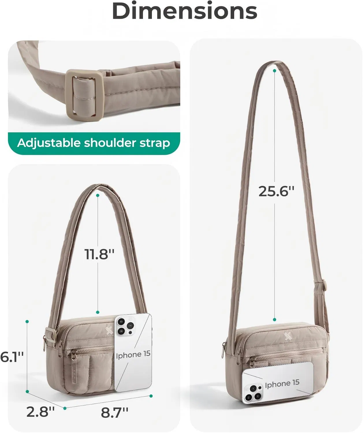 Bolso cruzado, mini bolsos cruzados para mujeres, bolso de viaje, bolso de hombro acolchado