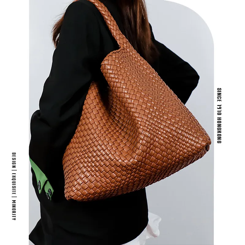 Bolsa hobo de lujo inspirada en intrecciato para mujeres, bolso de hombro de cuero PU para damas, bolsa tejida de diseñador personalizada
