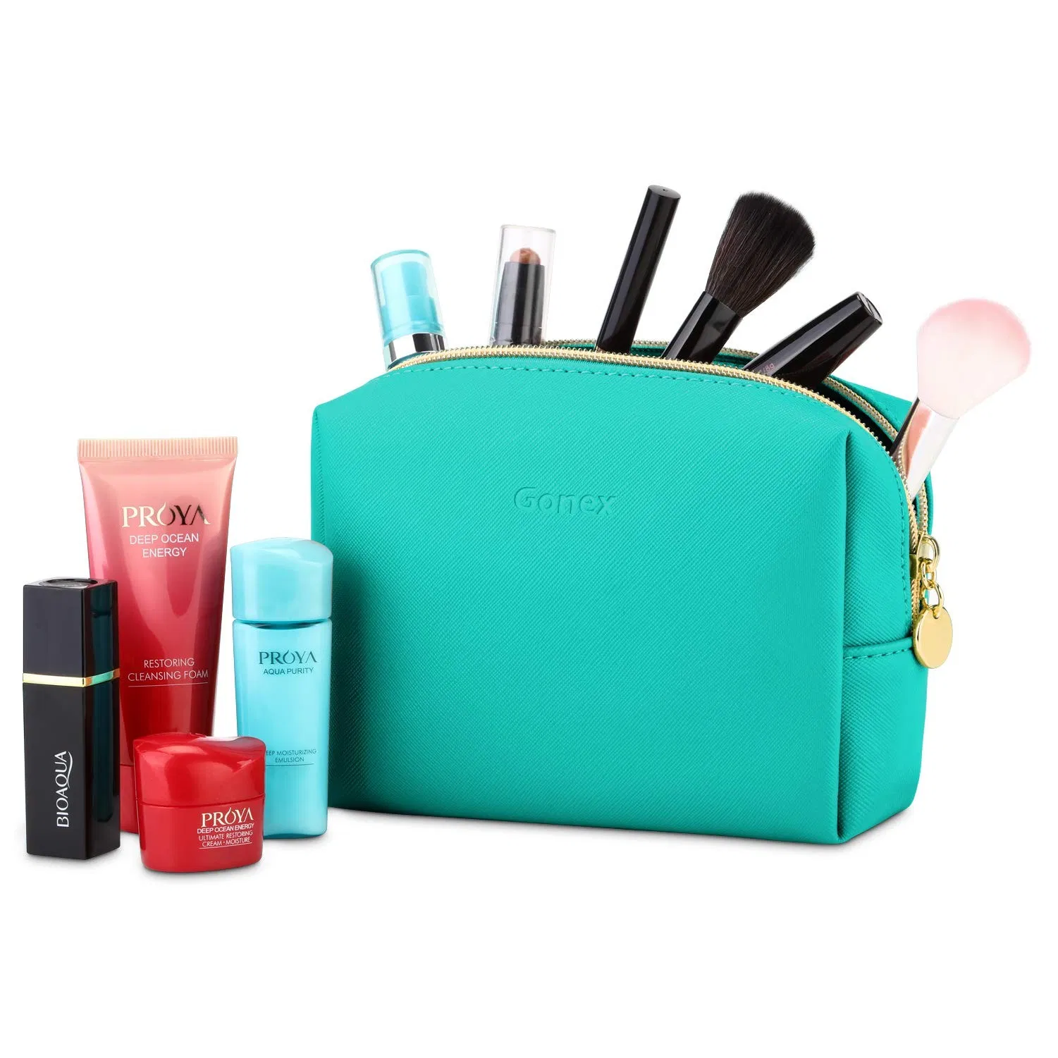 Organizador de cosméticos ecológico, impermeable y de gran capacidad, bolsa de aseo de cuero, bolsa de maquillaje de cuero vegano