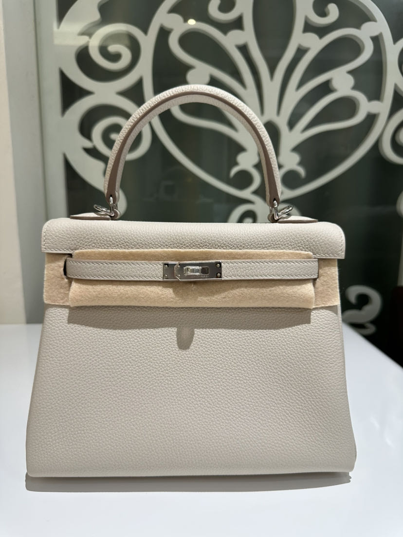 Bolsos de lujo de diseñadora para mujeres Ky 25cm 8L bolsa de cuero Togo blanca glaciar