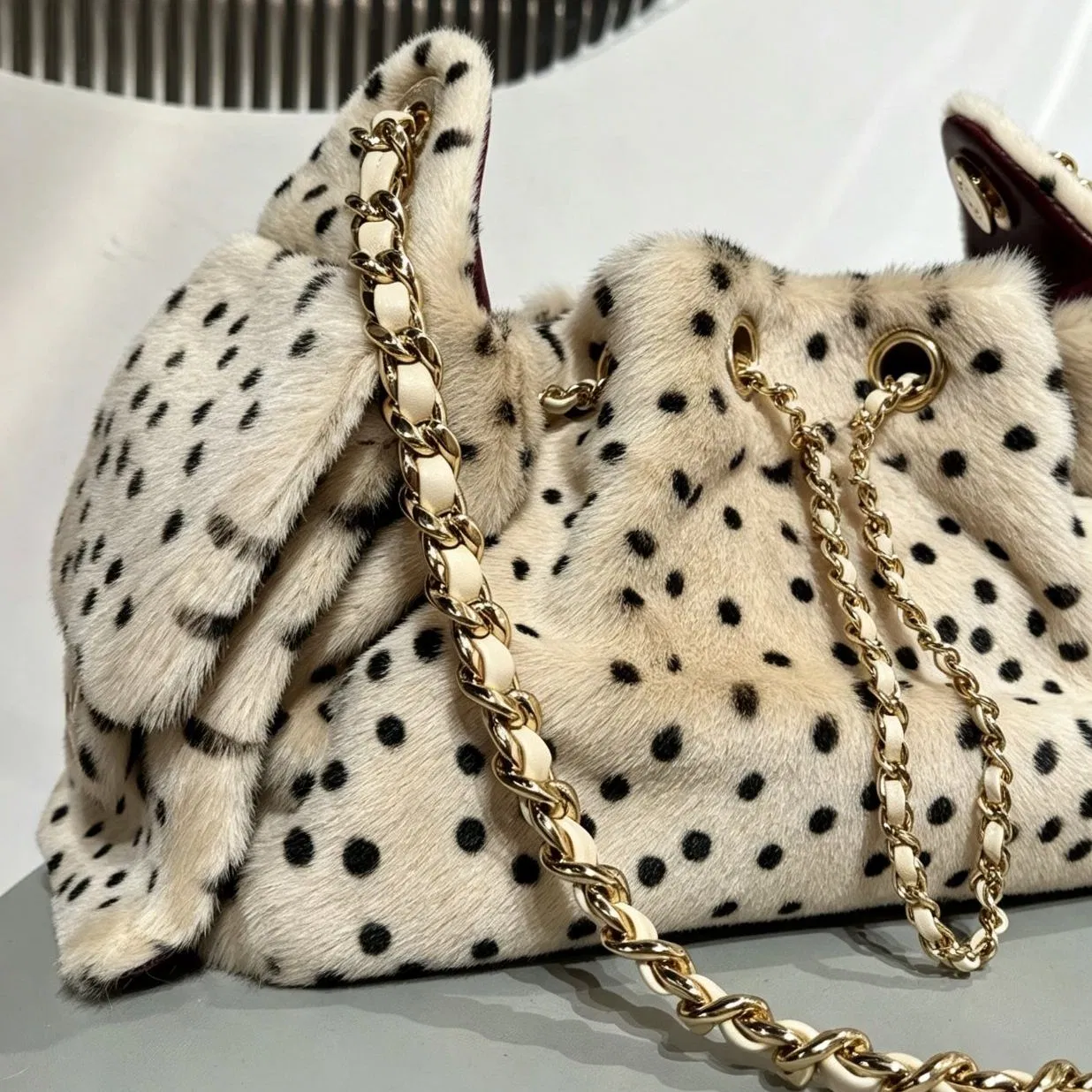 Bolso de lujo réplica 26A serie de visón dálmata bolso cubo mini estampado de leopardo