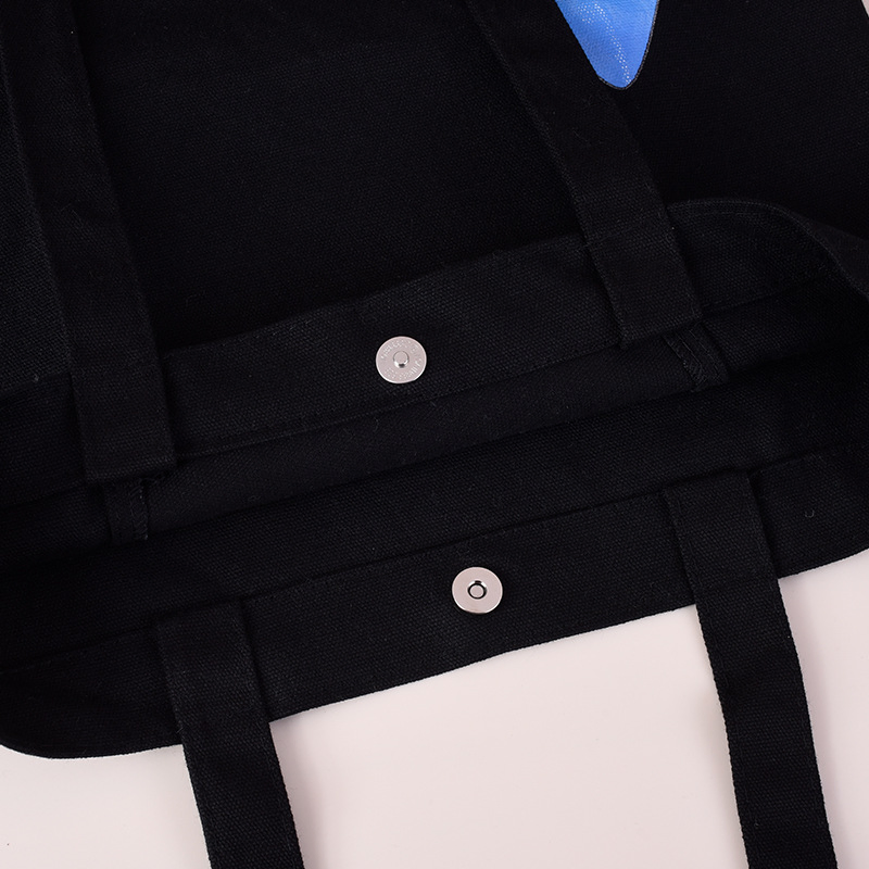 Bolsa de lona personalizada con logo, bolsa de algodón negra de un solo hombro para compras