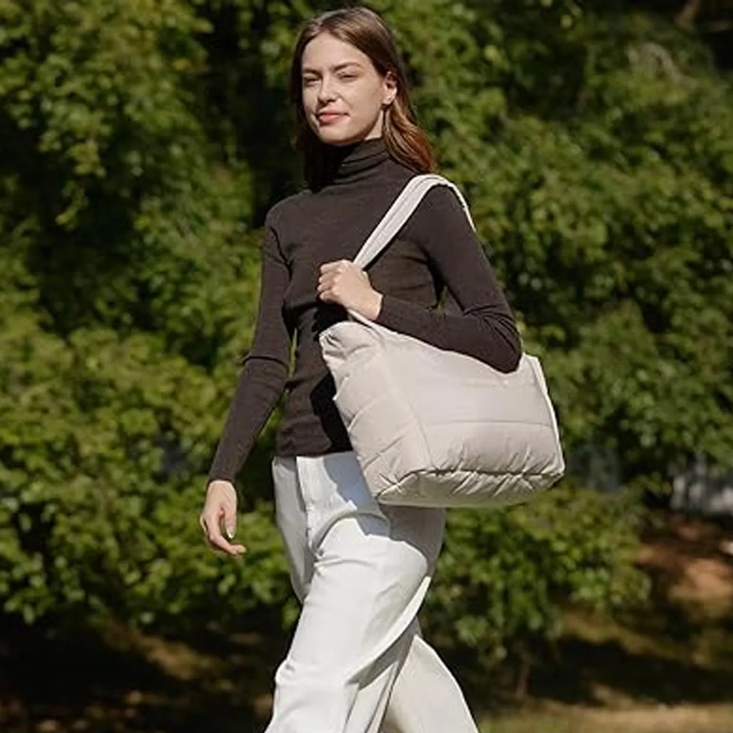 Bolso tote de puffer para laptop, elegante, de gran capacidad, suave, impermeable, con múltiples compartimentos, ideal para oficina y viajes