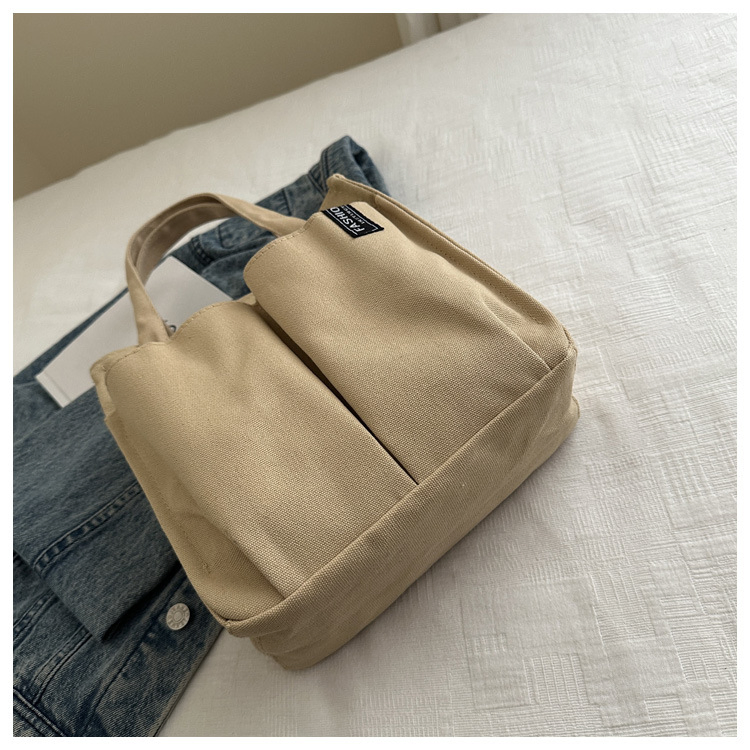 Bolso Tote de Lona Sólida con Múltiples Bolsillos, Gran Capacidad, Almacenamiento Organizado, Bolso de Hombro para el Commuter