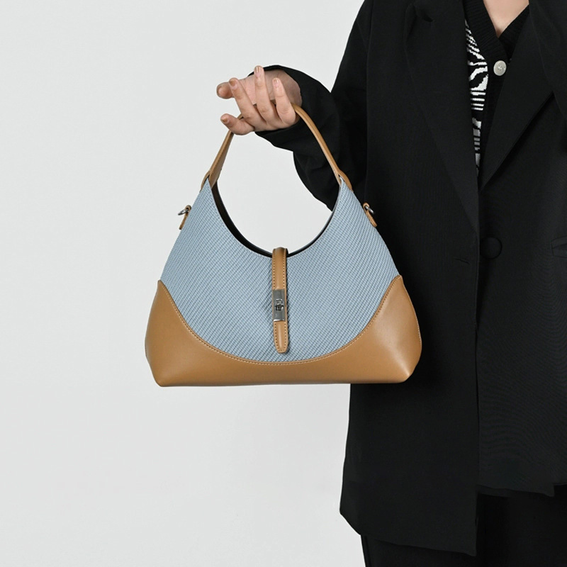 Wx2246 Bolso de cuero genuino de color contrastante para mujeres, estilo bohemio, bolso multifuncional