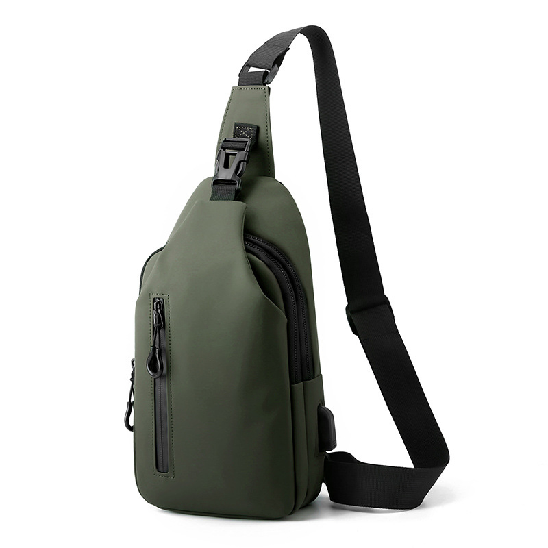 Bolso de pecho impermeable personalizado con puerto de carga USB, bolso cruzado de color puro, bolso de hombro de moda para hombres