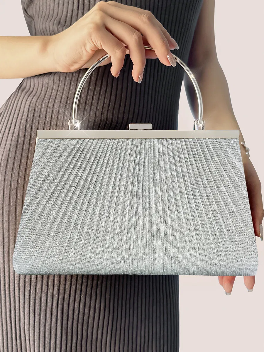 Bolso de mano de noche para mujer, diseñador de lujo, con cadena, asa de anillo de metal, bolso brillante de cristal