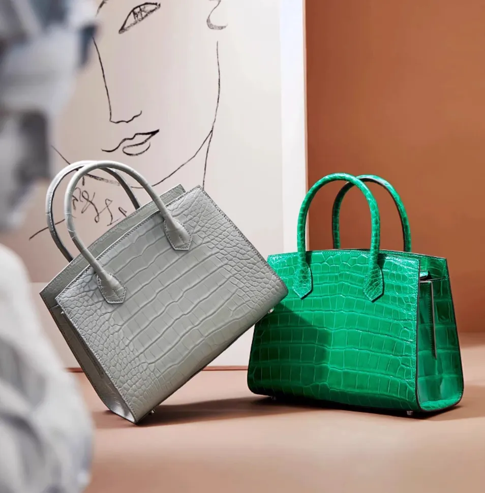 Bolso de mano de lujo personalizado para mujer, diseñado como tote, de cuero PU con estampado de cocodrilo, con asas superiores dobles